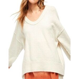 Free People Cream V-Neck Sweater